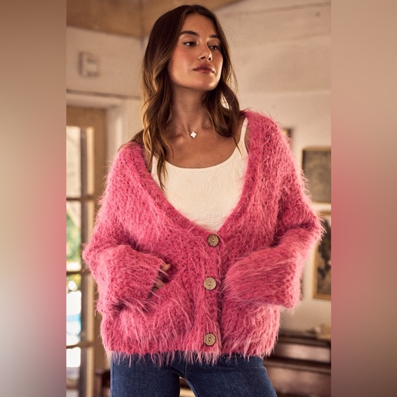 SO ME Soft Touch Hairy Loose Fit Cozy Sweater Cardigan - Picture 3 of 16